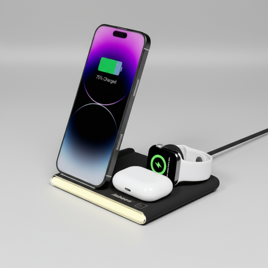 PowerGlow - Jabees PowerGlow 4-In-1 Foldable Wireless Charging Station with LED Night Light